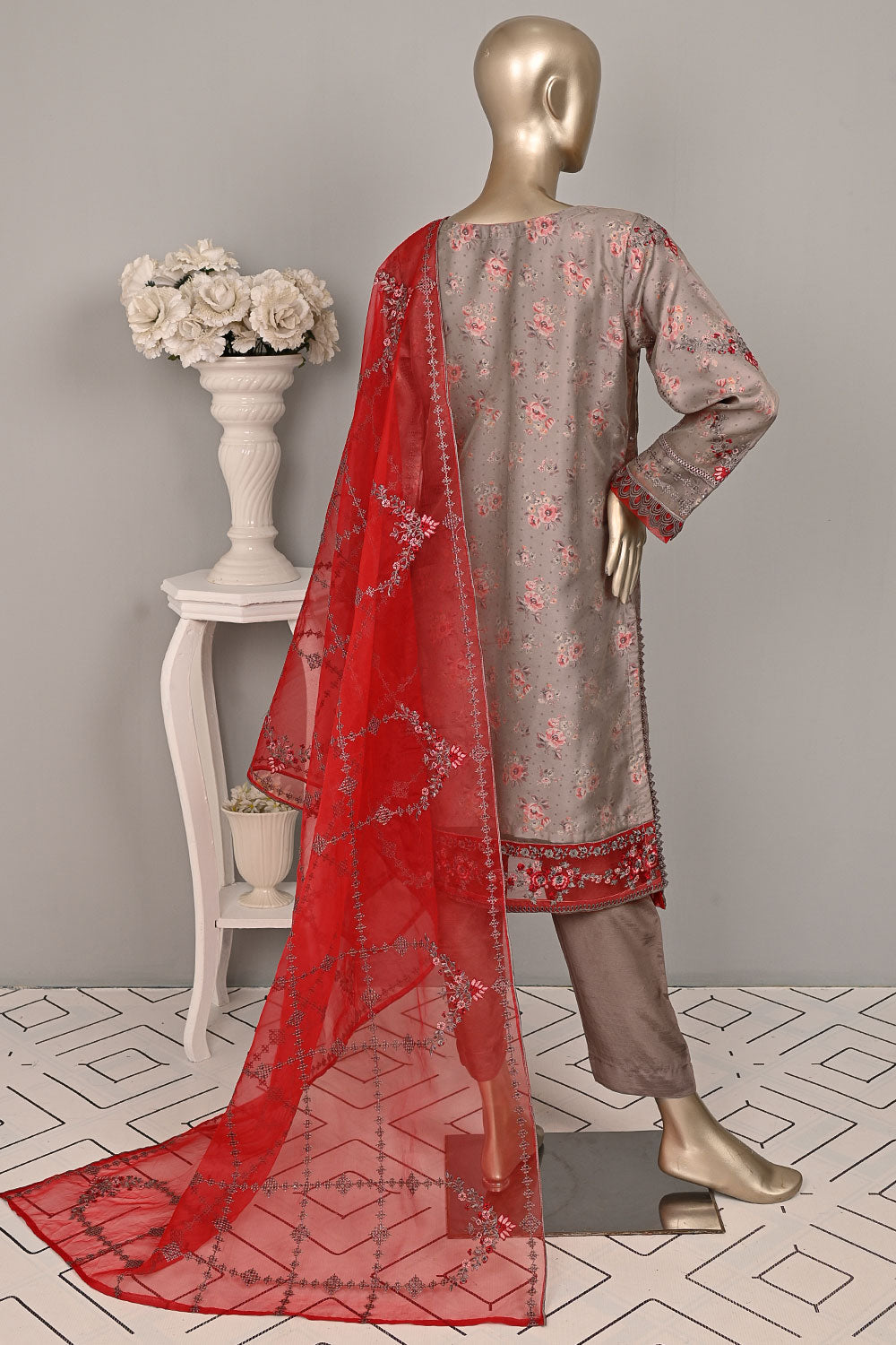 DSO-004B-Piazy - Roheen Luxe | 3Pc Ready to Wear Oraganza Embroidered Dress