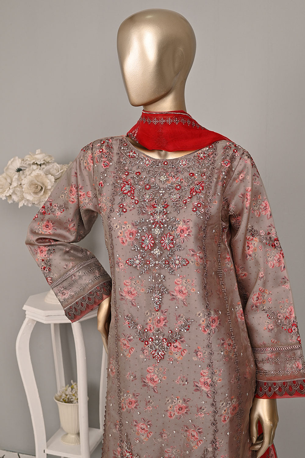 DSO-004B-Piazy - Roheen Luxe | 3Pc Ready to Wear Oraganza Embroidered Dress