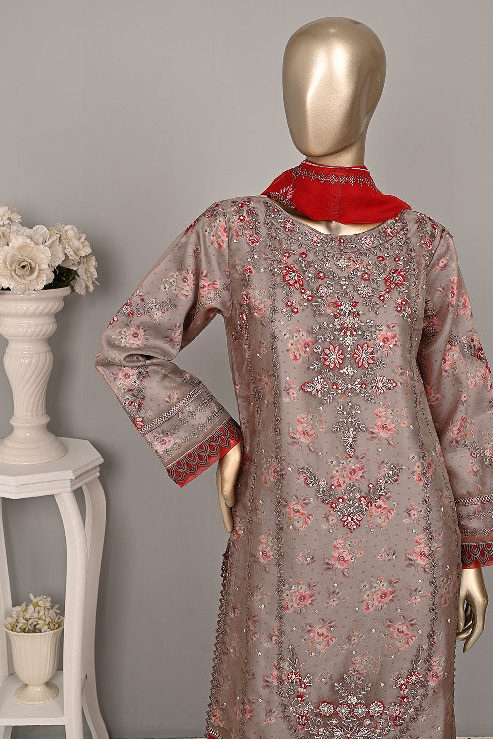 DSO-004B-Piazy - Roheen Luxe | 3Pc Ready to Wear Oraganza Embroidered Dress