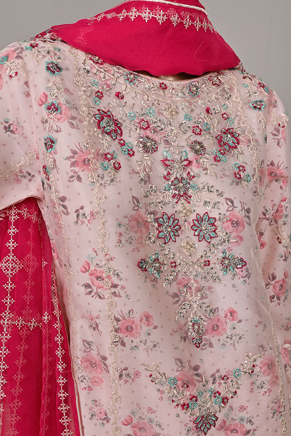 DSO-004A-Baby pink - Roheen Luxe | 3Pc Ready to Wear Organza Embroidered Dress